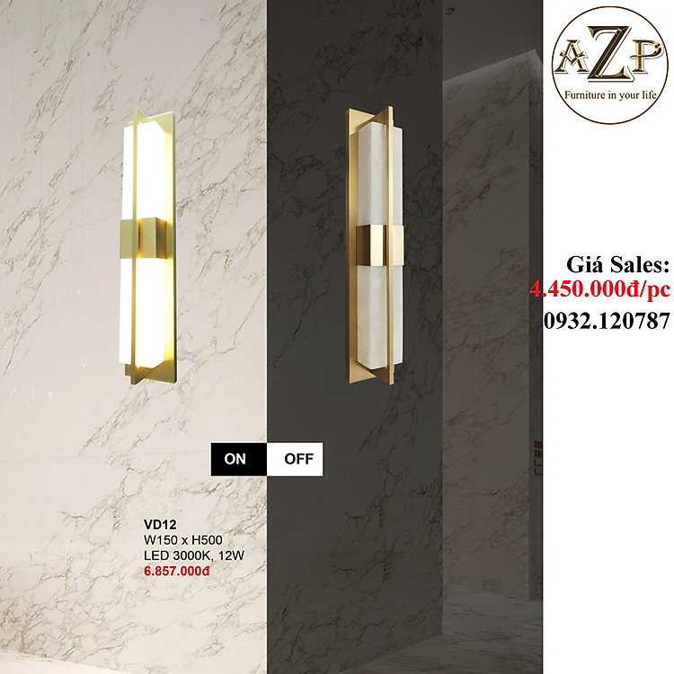 AZP - ĐÈN ỐP VÁCH / ĐÈN TRANG TRÍ / ĐÈN TREO TƯỜNG PHÒNG KHÁCH, PHÒNG NGỦ, NHÀ HÀNG, KHÁCH SẠN AZP-VD12 phong cách đương đại, hàng nhập khẩu AZP