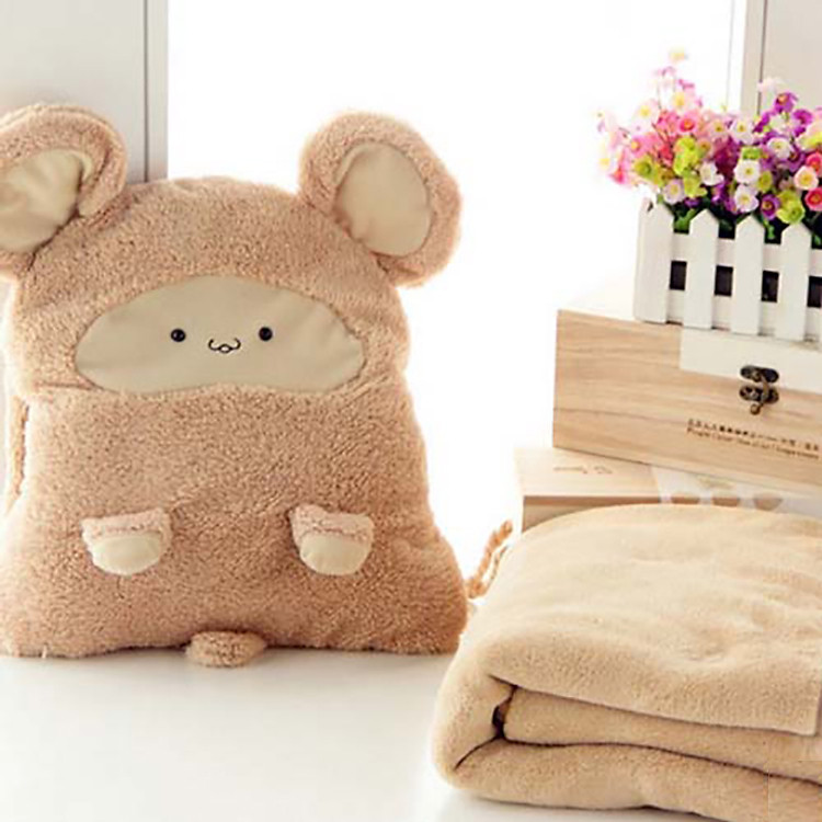 Bộ chăn gối 3 trong 1 hình thú chuột bông
