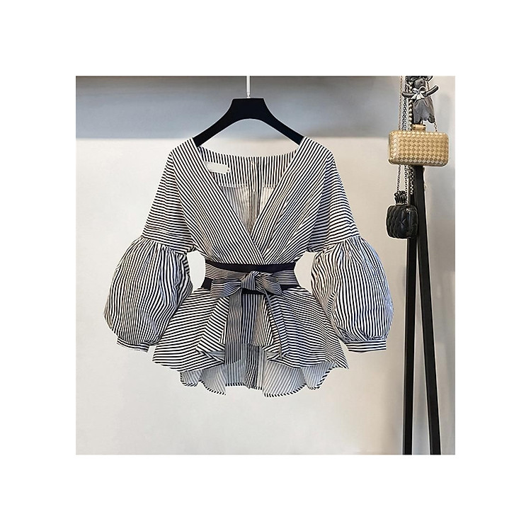 Áo Peplum Tay Phồng Cách Điệu Nơ Eo