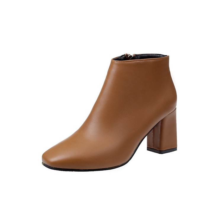 Giày boot đế vuông da trơn mũi bằng S095