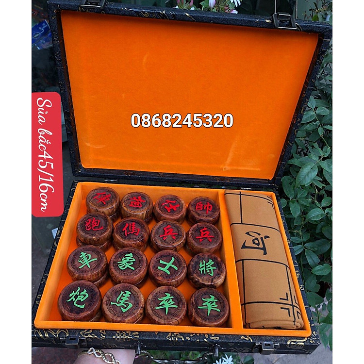 Quân cờ tướng gỗ sưa + hộp da Chính hãng Tiết kiệm - Hình ảnh 2