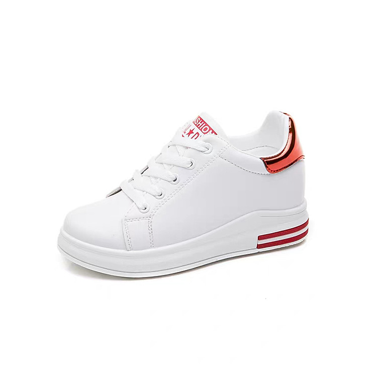 Giày Sneạker Nữ Độn Đế Đẹp Gót Da Bóng HAPU Trắng Vàng