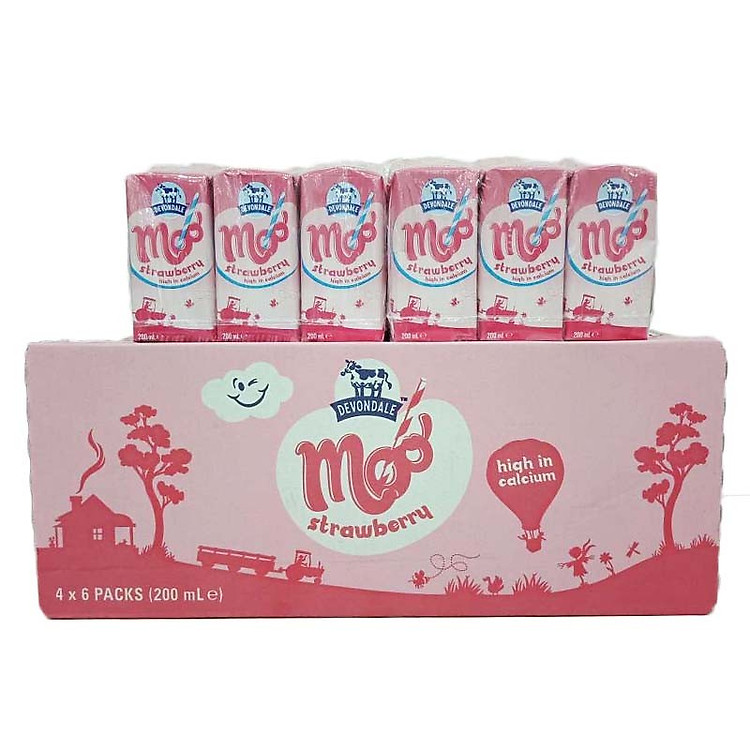 Thùng 24 hộp Sữa Tươi Vị Dâu Devondale Moo Strawberry 200ml
