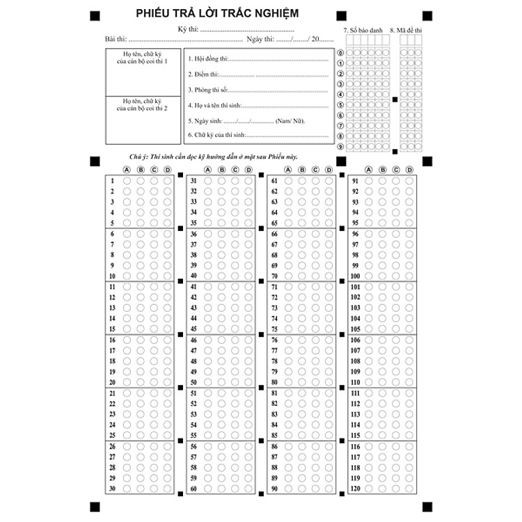Phiếu Trả Lời Trắc Nghiệm (5 tờ) - Ảnh 2