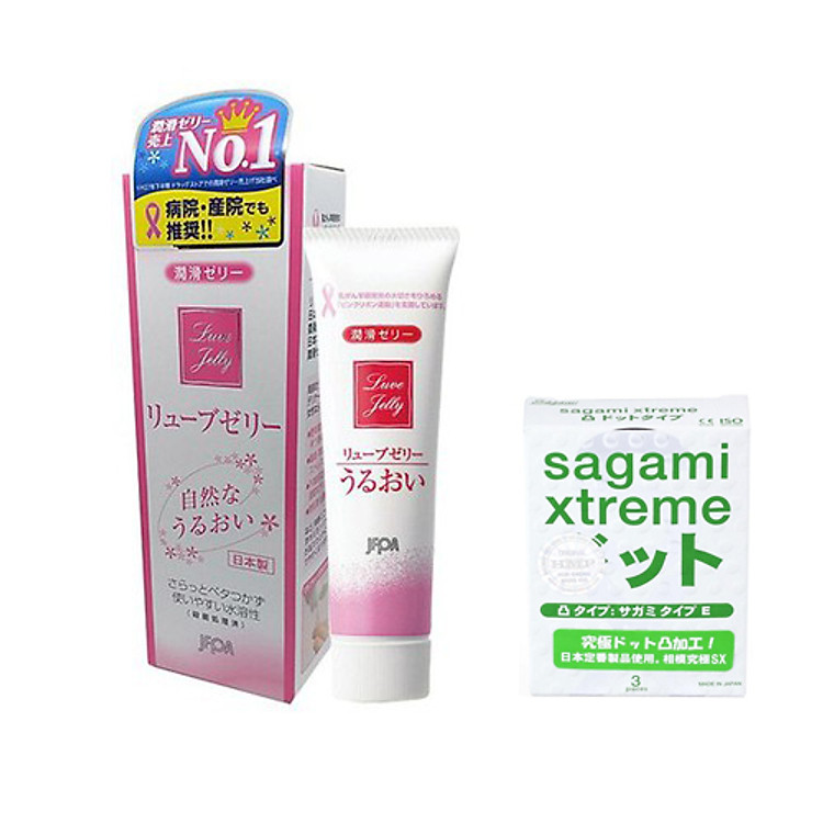 Dầu Bôi Trơn Quan Hệ Nhật Bản Jex luve Jelly 55g - An Toàn Cho Da Nhạy Cảm - Tặng Kèm Bcs gai Sagami (Hộp 3 Chiếc) - Che Tên Sản Phẩm
