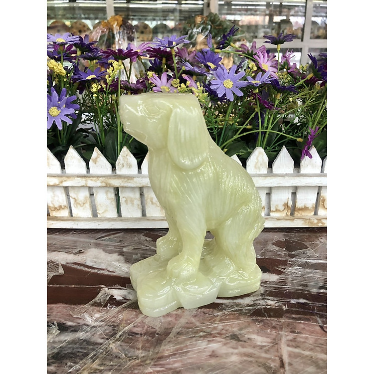 Tượng con chó giáp tuổi tuất phong thủy đá ngọc Onyx đặt bàn làm việc - Cao 15 cm