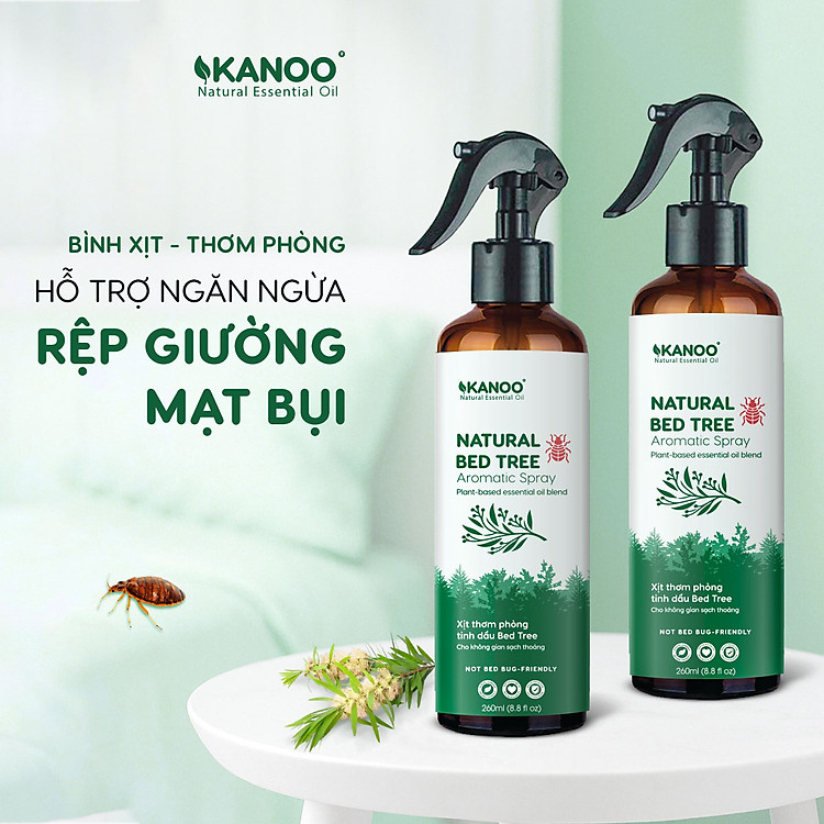 Bình xịt thơm phòng hỗ trợ ngăn ngừa ve bọ, rệp giường, mạt bụi KANOO, thành phần từ thảo dược tự nhiên. Bình xịt thơm phòng, hỗ trợ đuổi côn trùng