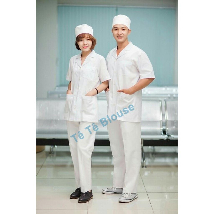 Bộ Quần Áo Blouse CỘC TAY, Dáng Dài Ngang Mông NAM NỮ Cho Điều Dưỡng, Y tá ,Dược Sĩ, Vải Lon Nhật Và Thô Cotton (Giá Sỉ)