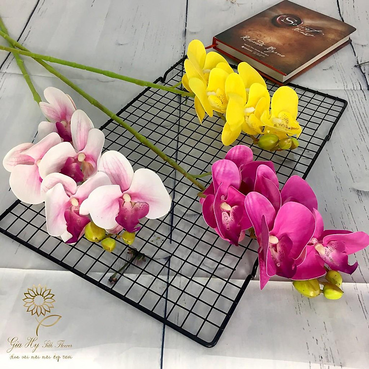 Hoa lan hồ điệp giả _Cao su _ 5 bông _ Hoa vải cao cấp