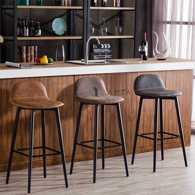 Ghế quầy đảo bếp quầy bar tiếp khách CB2133-P Nội thất Capta Ghế bar nệm simili chống thấm nước chân bar cao 75cm sắt sơn tĩnh điện màu đen stool chair hcm