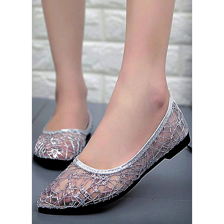 Giày búp bê lưới cao su thoáng mát siêu bền-305 Trắng