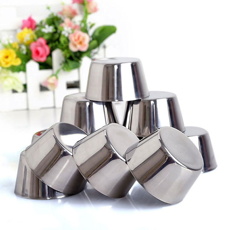 Combo 10 Khuôn Làm Bánh Inox 304 ( 7cm ) Làm Bánh Flan , Rau Câu , Cupcake Làm Đá Không Gỉ