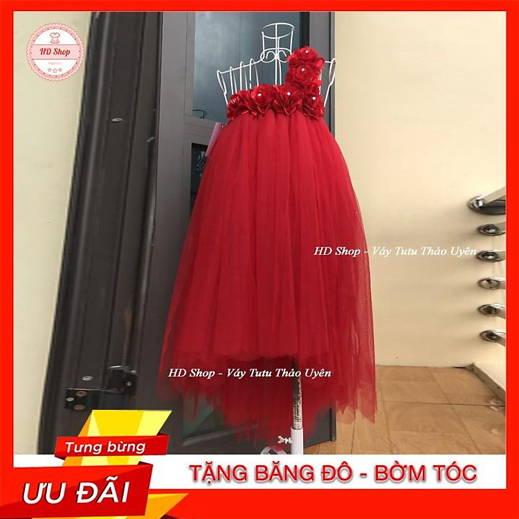 Váy đuôi cá ️FREESHIP️ Váy đuôi cá cho bé đỏ hoa hồng 6 bông cực đẹp cho bé gái 0 đến 5 tuổi