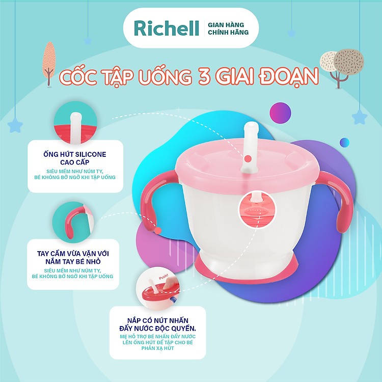 Cốc tập uống 3 giai đoạn Richell Chính hãng Giá rẻ - Hình ảnh 3
