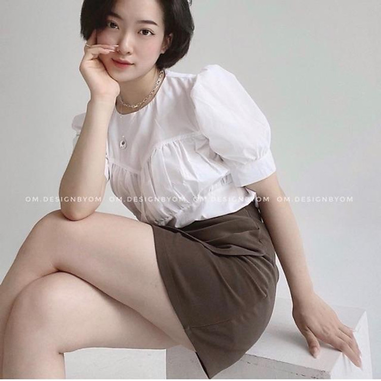 set áo dúm chân váy nâu kèm quần