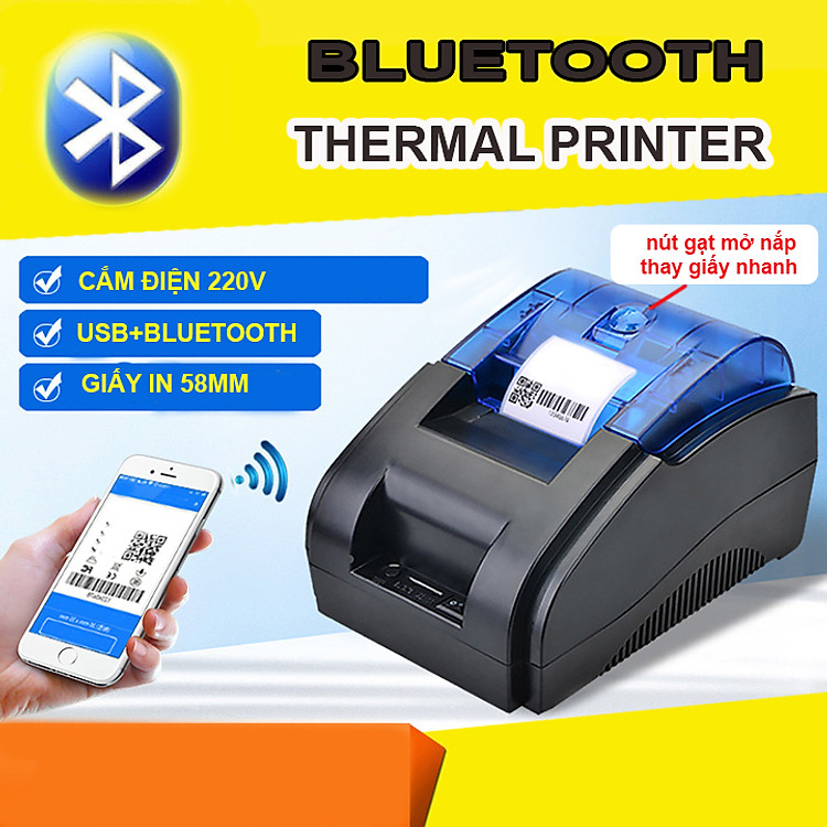 Máy in hóa đơn tính tiền Xprinter XP-58BU - kết nối Bluetooth không dây với điện thoại( hàng nhập khẩu)