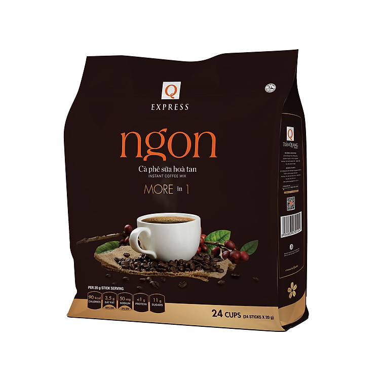 Cà phê hòa tan 3 in 1 Q Express Ngon (24 sticks x 20g) Trần Quang