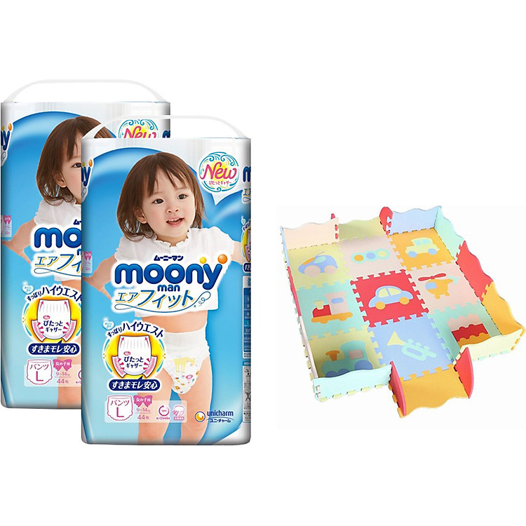 Combo 2 Gói Tã Quần Cao Cấp Moony Nhật Bản Bé Gái L44 (44 Miếng/Gói) - Tặng 1 Thảm Xốp Quây