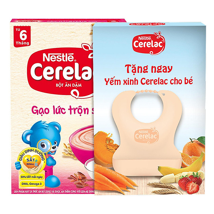 Bột Ăn Dặm Nestle Cerelac - Gạo Lức Trộn Sữa (200g) Tặng Kèm Yếm Ăn Cho Bé