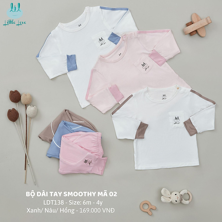 Bộ quần áo dài tay chất smoothy siêu mềm mịn, túi ngực dành cho bé LiL Little Love LDT138