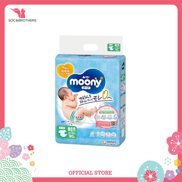Bỉm dán Moony xanh tiêu chuẩn size Newborn 90