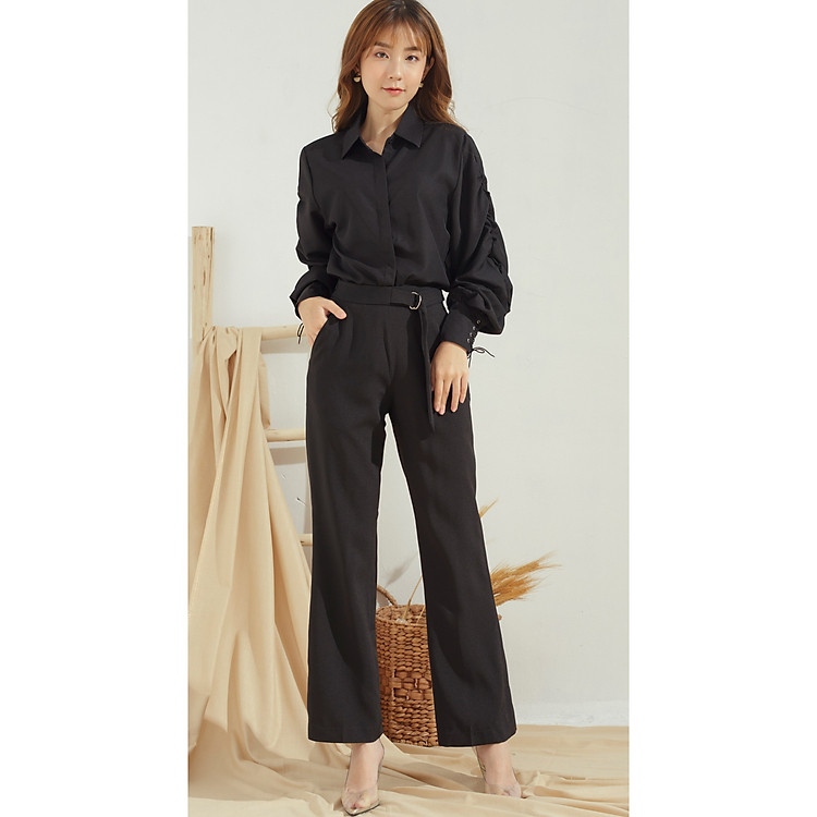 Quần tây ống suông GUMAC thiết kế đai eo phối phụ kiện trẻ trung cá tính QA643