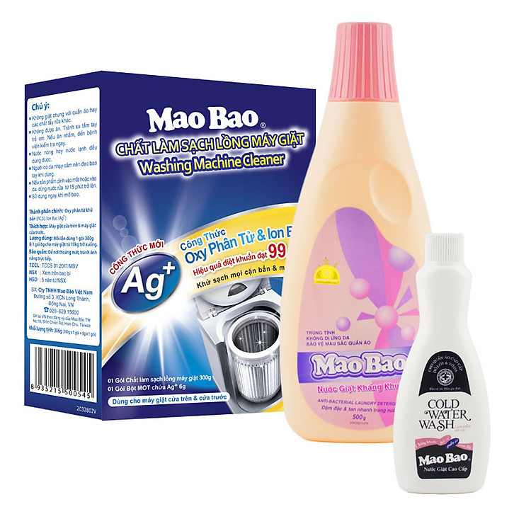 Combo 1 Hộp Chất Làm Sạch Lồng Giặt + 1 Chai Nước Giặt Kháng Khuẩn Mao Bảo 500ml - Tặng Nước Giặt Cao Cấp 82g