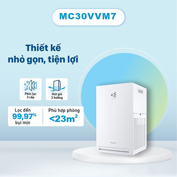 Máy lọc không khí Daikin MC30YVM7 hàng chính hãng/ diện tích áp dụng 23m2/lọc đến 99,97% bụi mịn