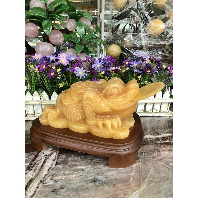 Tượng Cóc Ba Chân, Cóc Ngậm Tiền, Thiềm Thừ phong thủy chiêu tài lộc đá ngọc hoàng long - Dài 20 cm