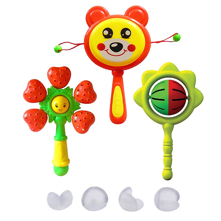 Combo Đồ Chơi Xúc Xắc Bóp Chíp Antona 3 Món Tặng Kèm 4 Chiếc Bịt Góc Bàn An Toàn Cho Bé(Ngẫu Nhiên)