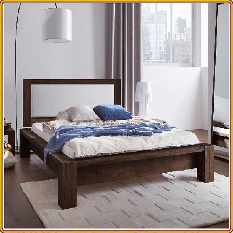 Giường ngủ Tundo gỗ sồi mặt nệm màu nâu óc chó 210 x 197 x 100cm