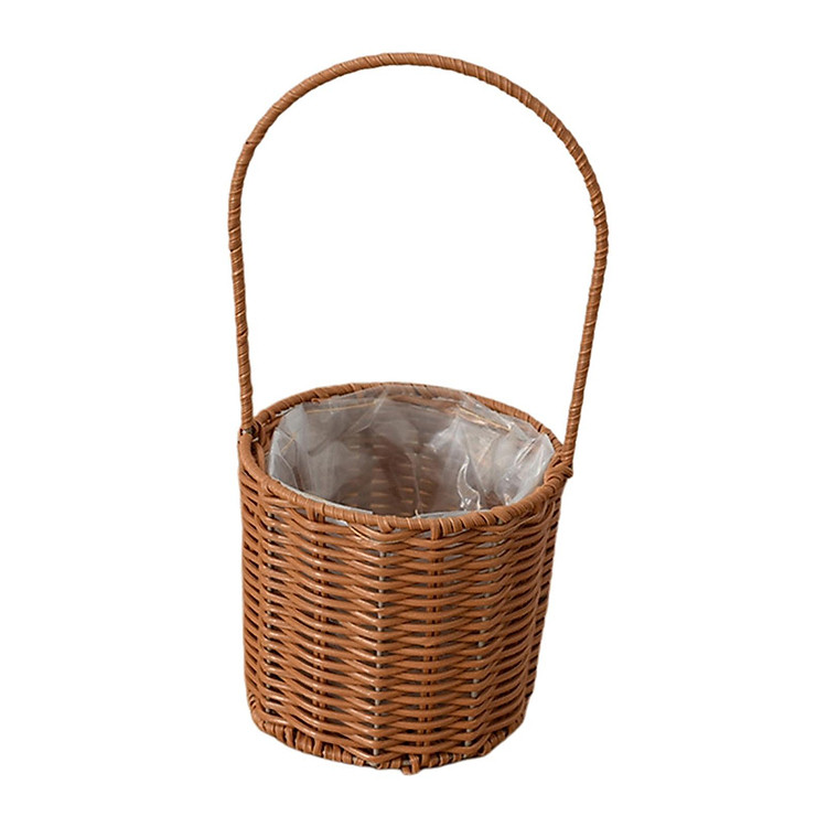 Rattan Flower Basket, Handmade Wicker Basket with Handle, Woven Storage Basket for Home Wedding Garden Decoration, Brown