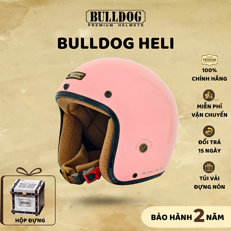 Mũ Bảo Hiểm 3/4 Cổ Điển BULLDOG Heli Sợi Thuỷ Tinh