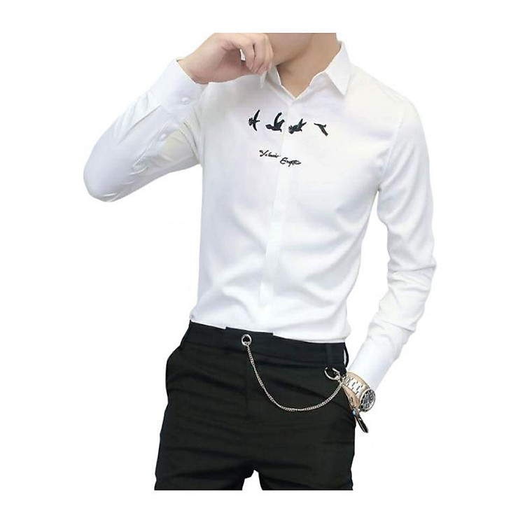 Áo Sơ Mi Họa Tiết Bồ Câu (Trắng) LADOS-709