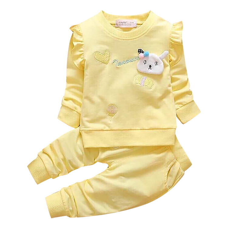 Bộ Quần Áo Thu Mẫu Mèo Vàng Trái Tim - Chất Da Cá