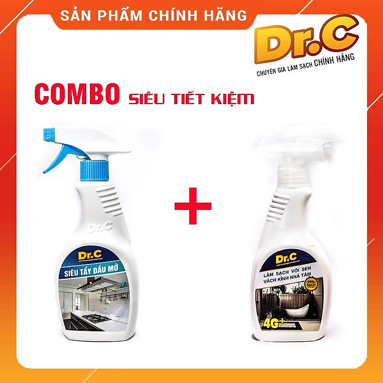 Combo Dr.C CHÍNH HÃNG siêu tiết kiệm ( Siêu tẩy dầu mỡ Dr. C + Tẩy cặn Canxi, vòi sen, vách kính)