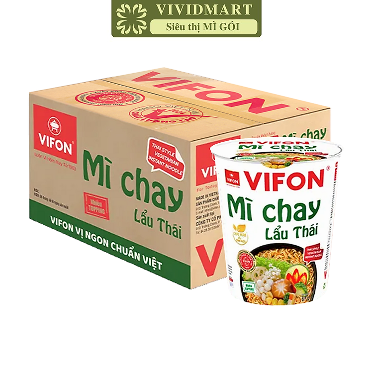 VIFON - Mì ly chay Vifon hương vị Lẩu thái, Vifon Mì ly chay lẩu thái Vifon, Mì chay lẩu thái Vifon ly (67g/ly)