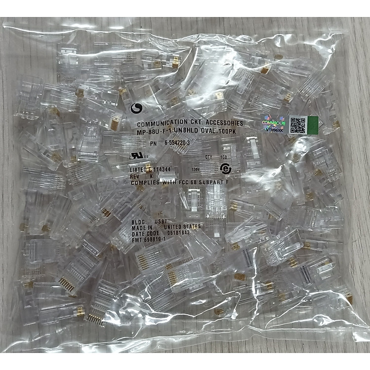 Đầu mạng RJ45 Cat5 AMP/Commscope chính hãng (100 cái) mã 6-554720-3 - Hàng chính hãng