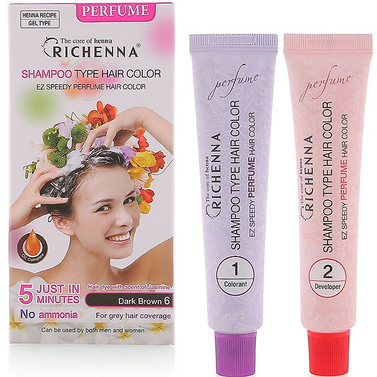 Nhuộm tóc dạng dầu gội Richenna Perfume #6 Nâu tối