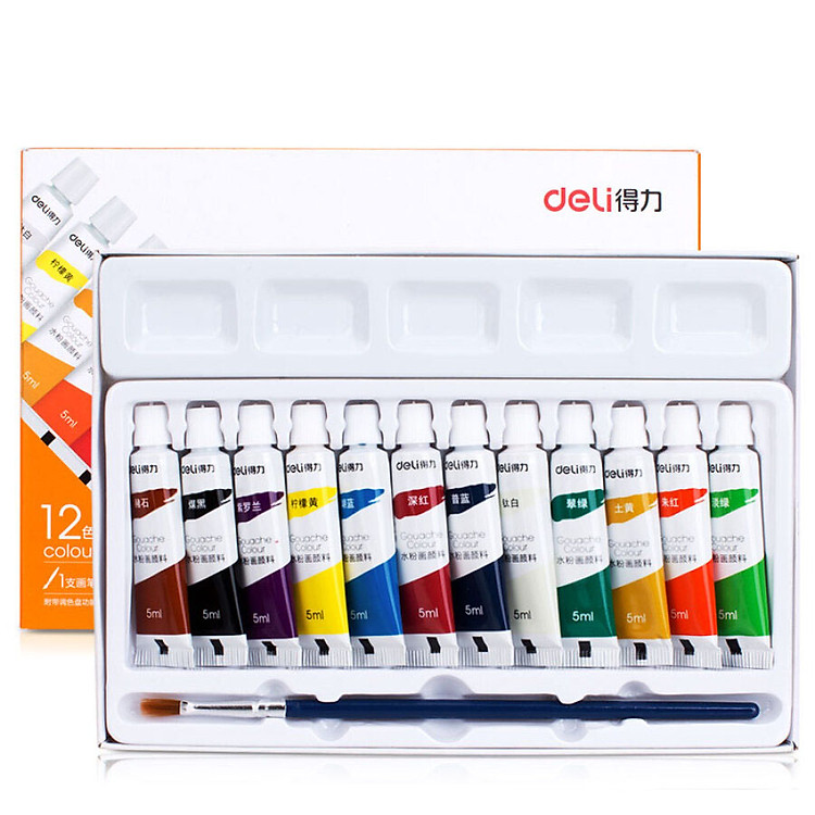 Hộp Bột Màu Vẽ Tranh Deli Cho Người Mới Bắt Đầu (15ml) (12 Màu)