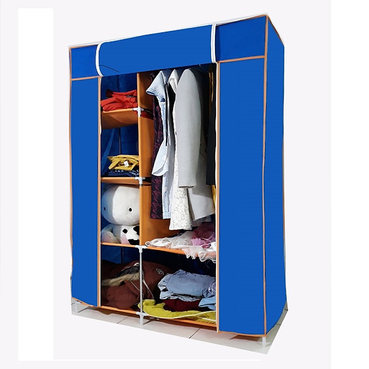 Tủ vải quần áo loại 2 buồng 6 ngăn, khung thép không gỉ - giao màu ngẫu nhiên( Hàng Việt Nam)