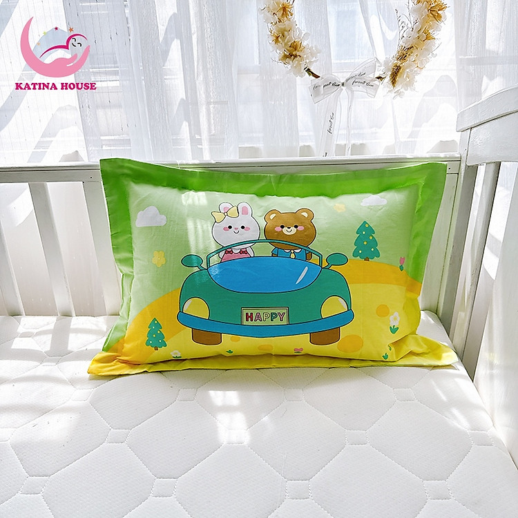 Gối cho bé 30x50cm gòn lông vũ, vải cotton 3D hoạt tiết sinh động, mềm mát giúp bé ngủ ngon