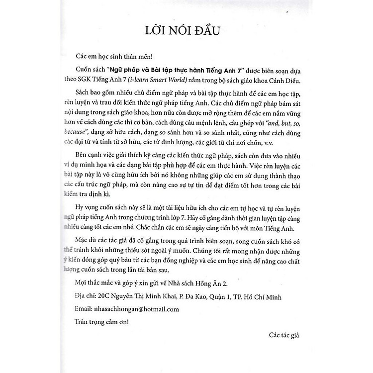 Ngữ Pháp Và Bài Tập Thực Hành Tiếng Anh Lớp 7 - Bám Sát SGK Cánh Diều - Ảnh 3