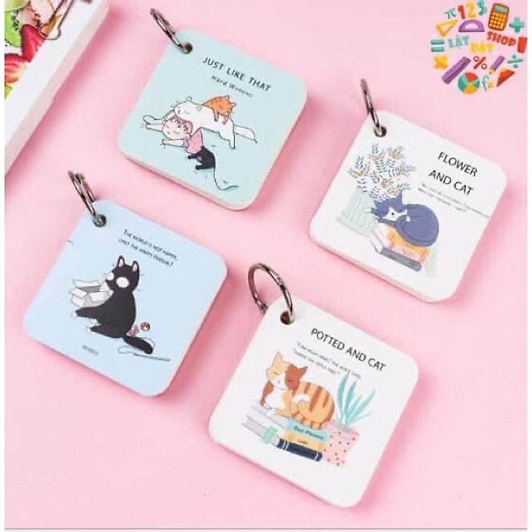 Flashcard Cute Học Từ Vựng Có Khoen Treo - Flashcard có khoen tròn vuông / chữ nhật in hình cute