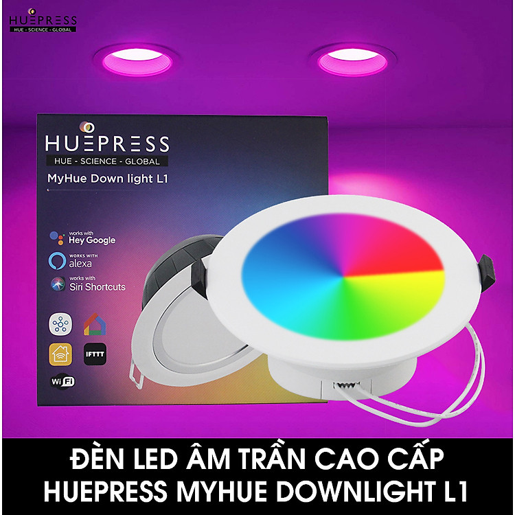 Đèn led âm trần thông minh HUEPRESS myHue Downlight L1 cao cấp WIFI 16 triệu màu RGBCW 10W - Điều khiển bằng app