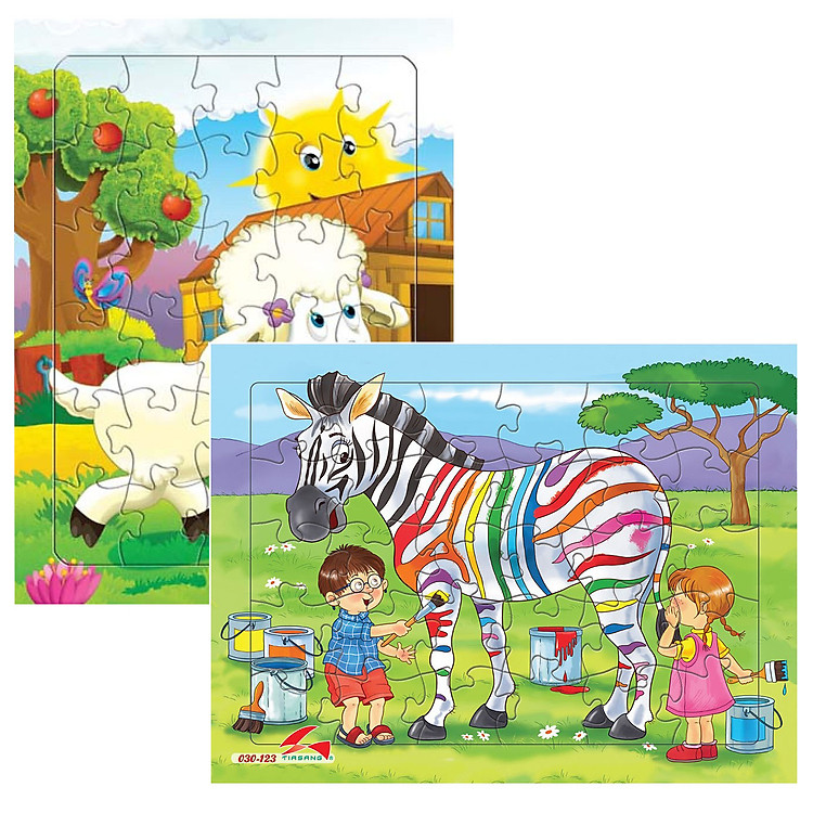 Bộ xếp hình 2 tấm: Bé vẽ ngựa vằn và Chú cừu con, Xếp hình 30 mảnh A4, Tia Sáng Việt Nam. Đồ chơi trí tuệ cho bé từ 3 tuổi. Chứng nhận chất lượng Tên chủng loại: Xếp hình số mảnh ghép lên đến 250 mảnh. Ký hiệu: Xếp hình.