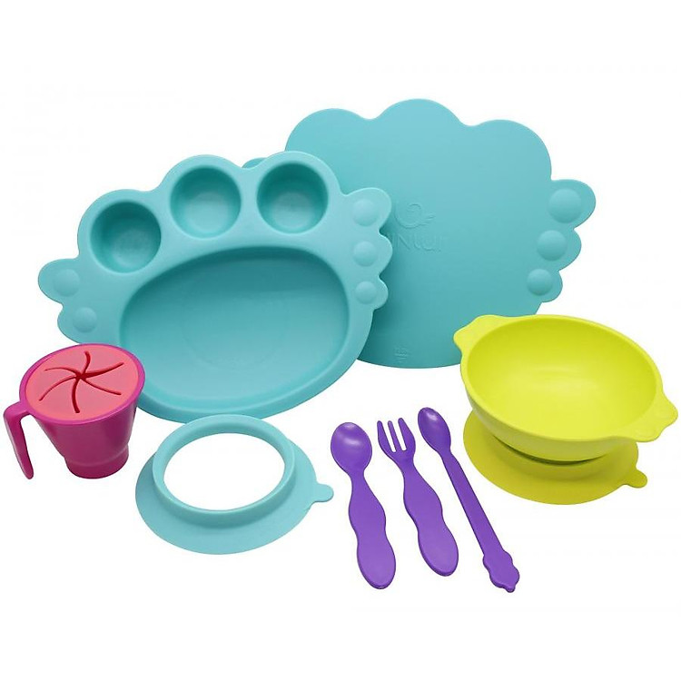 Bộ khay ăn dặm an toàn - Set khay thiên thần em bé đế dính 10 chi tiết UINLUI