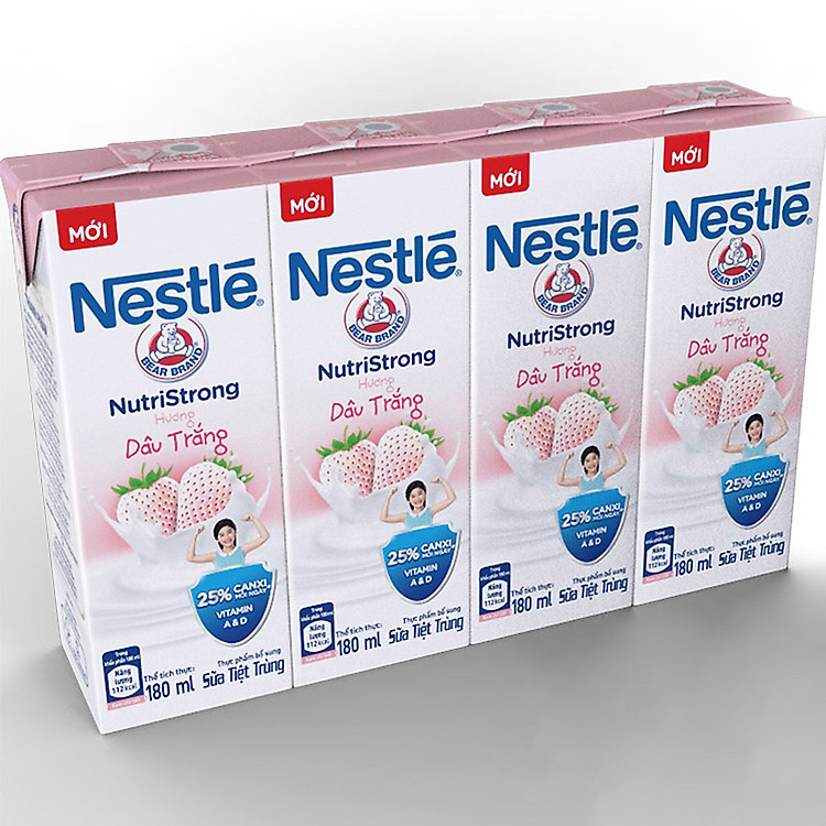 Lốc 4 Hộp Sữa nước Nestlé Dâu Trắng 180ml