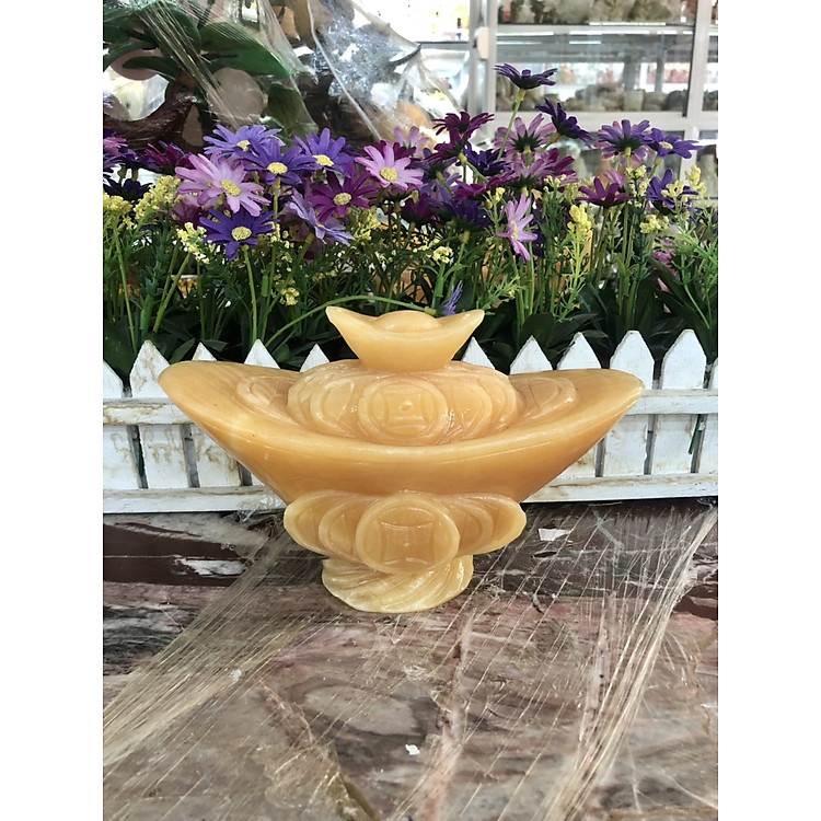 Thỏi vàng Thần Tài Kim Nguyên Bảo phong thủy chiêu nạp tài lộc đá ngọc hoàng long - Dài 20cm