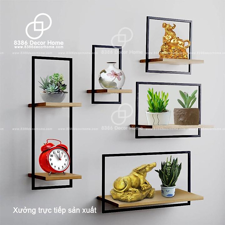 Kệ Treo Tường khung 3D nổi Gỗ Bộ 5 khung treo tường Phong cách Bắc Âu hiện đại